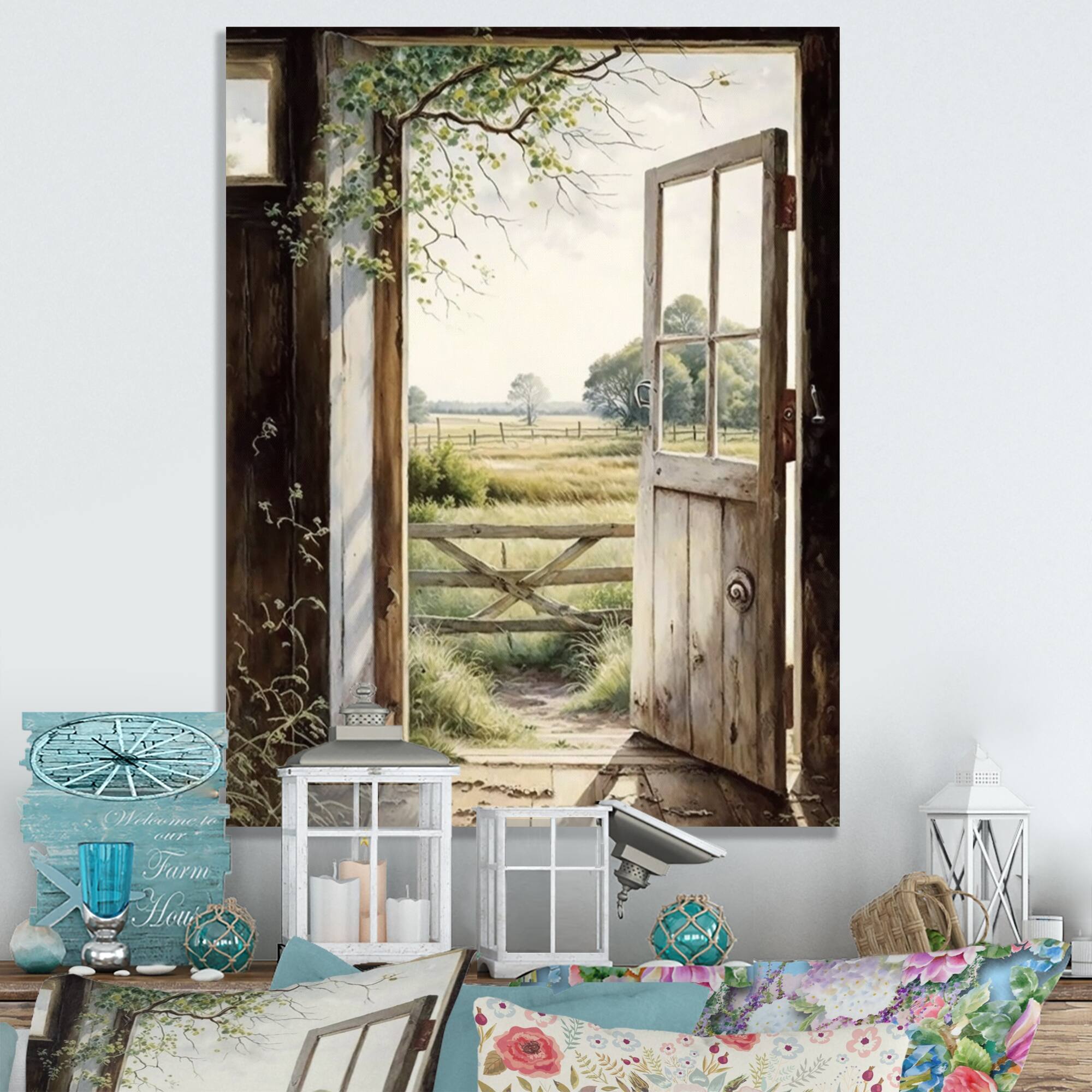 Designart "View From A Cottage Country Door Ii" Farm Landscape Wall Art Prints Bed Bath